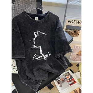 Áo thun nam và nữ-Kiểu dáng retro tay ngắn-100% cotton-Dáng rộng-Mềm mại và thoáng khí-Thời trang và đa năng-T257