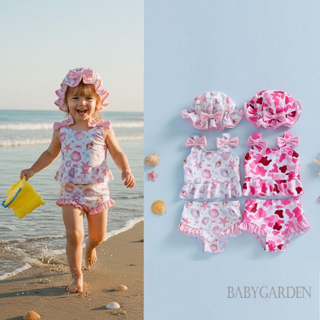 6M-4Y Trẻ Em Bé Gái Hai Mảnh Đồ Bơi Không Tay Tankini Đồ Bơi Có Nắp Bộ Đồ Tắm Mùa Hè
