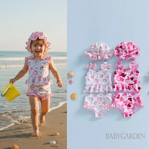 6M-4Y Trẻ Em Bé Gái Hai Mảnh Đồ Bơi Không Tay Tankini Đồ Bơi Có Nắp Bộ Đồ Tắm Mùa Hè