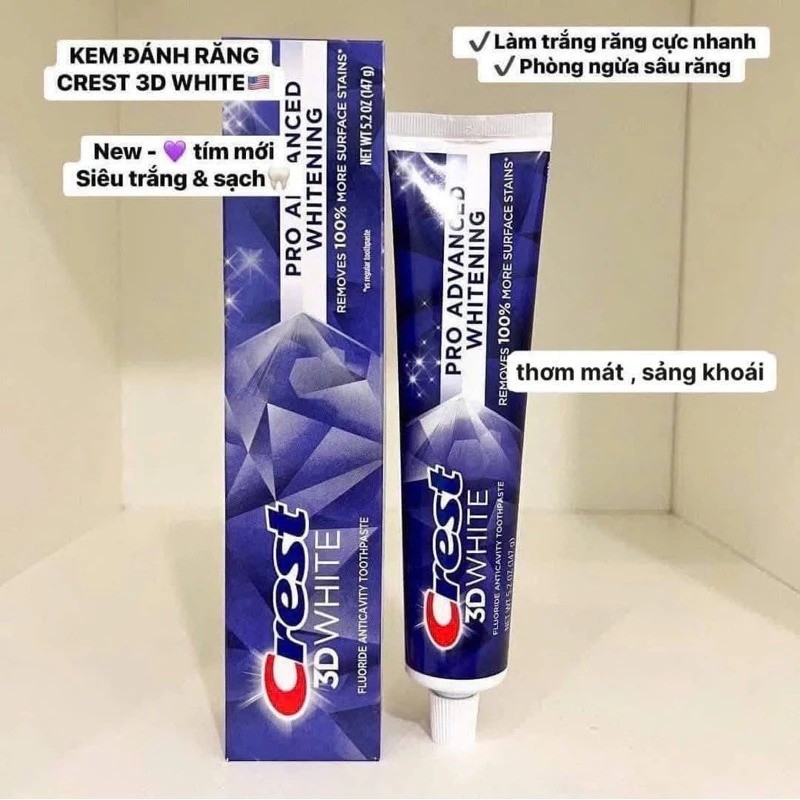 Kem đánh răng Crest 3D White Advanced Whitening 147G Bản Mỹ  Giúp loại bỏ các vết ố vàng trên bề mặt răng