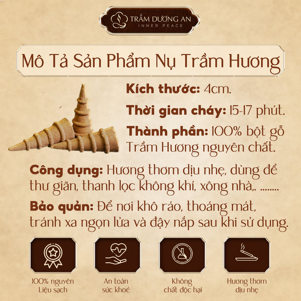 Hộp 90 Nhang Nụ TRẦM NGUYÊN CHẤT Khói Ngược, Thơm Dịu, Thời Gian Cháy 25 - 30 Phút, Dùng Cho Thác Khói Và Thiền Tịnh