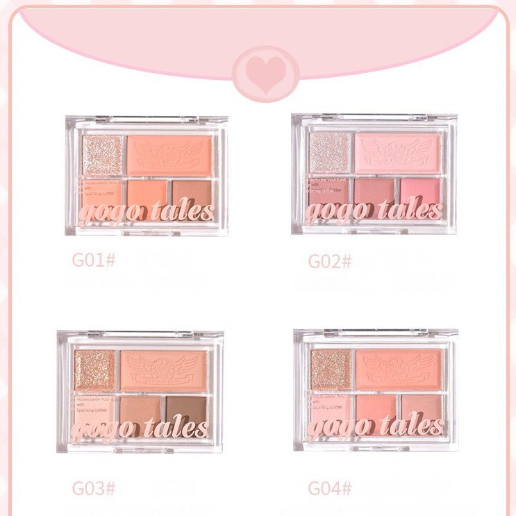 Bảng mắt 5 ô GOGO TALES GT630 caro hồng pastel nhũ lì 3in1 soft mist color eyeshadow palette
