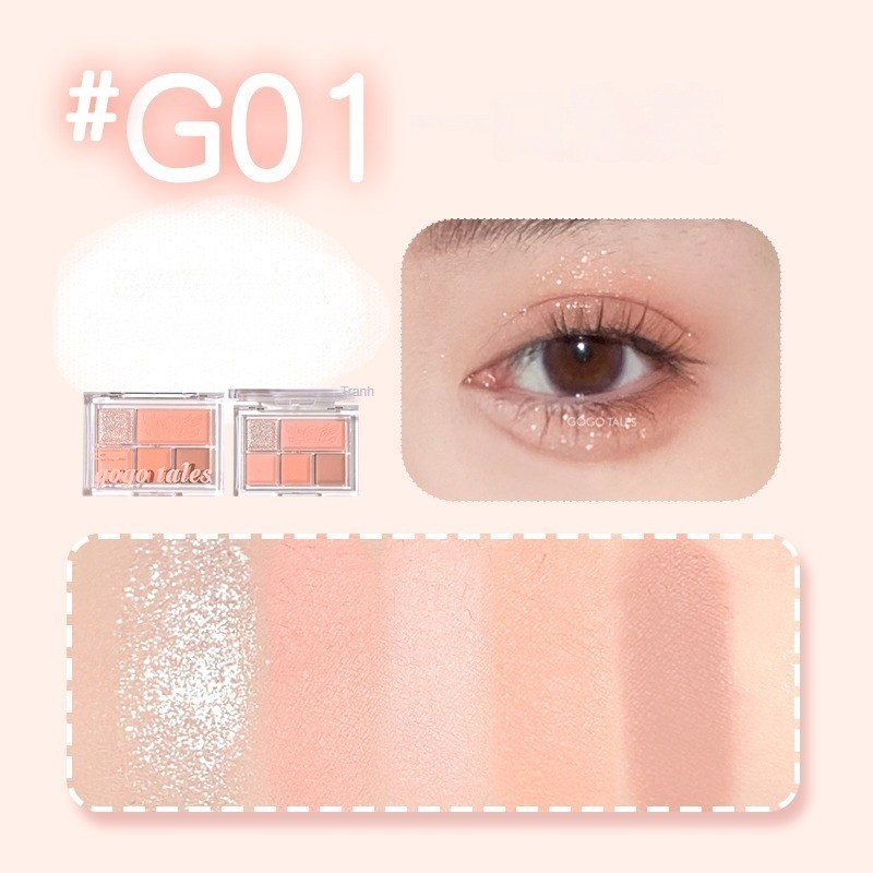 Bảng mắt 5 ô GOGO TALES GT630 caro hồng pastel nhũ lì 3in1 soft mist color eyeshadow palette