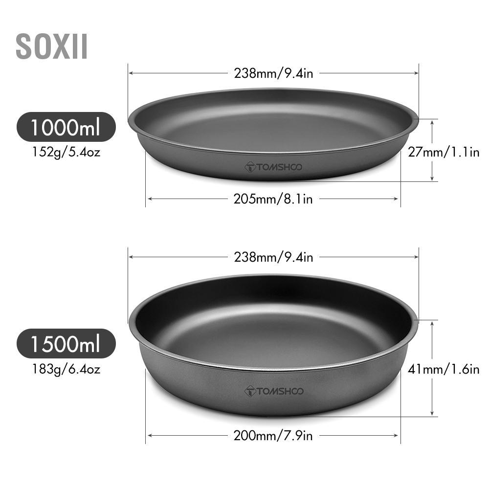 Soxii TOMSHOO 1000ML/1500ML Chảo Chiên Titan Nhẹ Bữa Tối Đĩa Trái Cây Hộp Đựng Thực Phẩm Cho Cắm Trại Đi Bộ Đường Dài Mang Trang Bị Sau Lưng Dã Ngoại BBQ