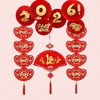 Bộ dây treo Tết 2026 quạt giấy đỏ chữ Phúc Lộc Thọ – Chúc Mừng Năm Mới nhiều mẫu ANGIHOME