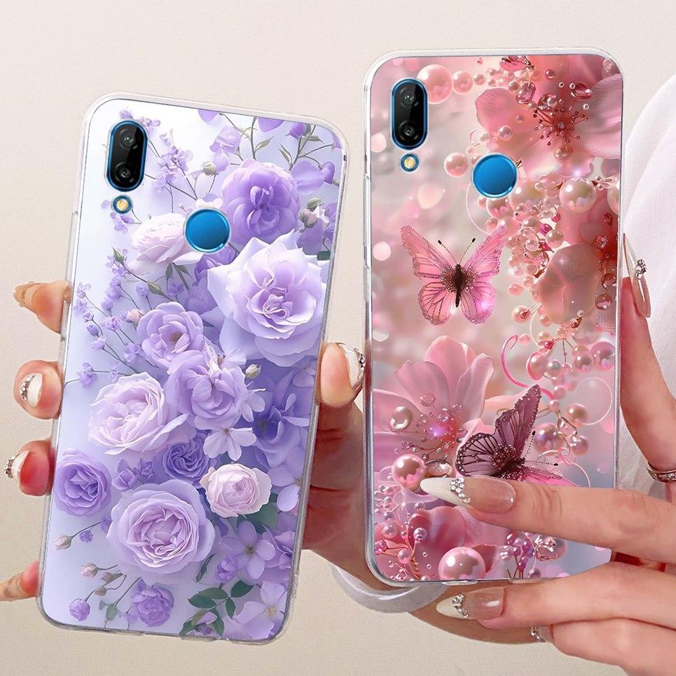 Vỏ hoa hình bướm sang trọng cho Huawei Nova 3e 3i Ốp điện thoại silicon mềm trong suốt cho Huawei P20 Lite