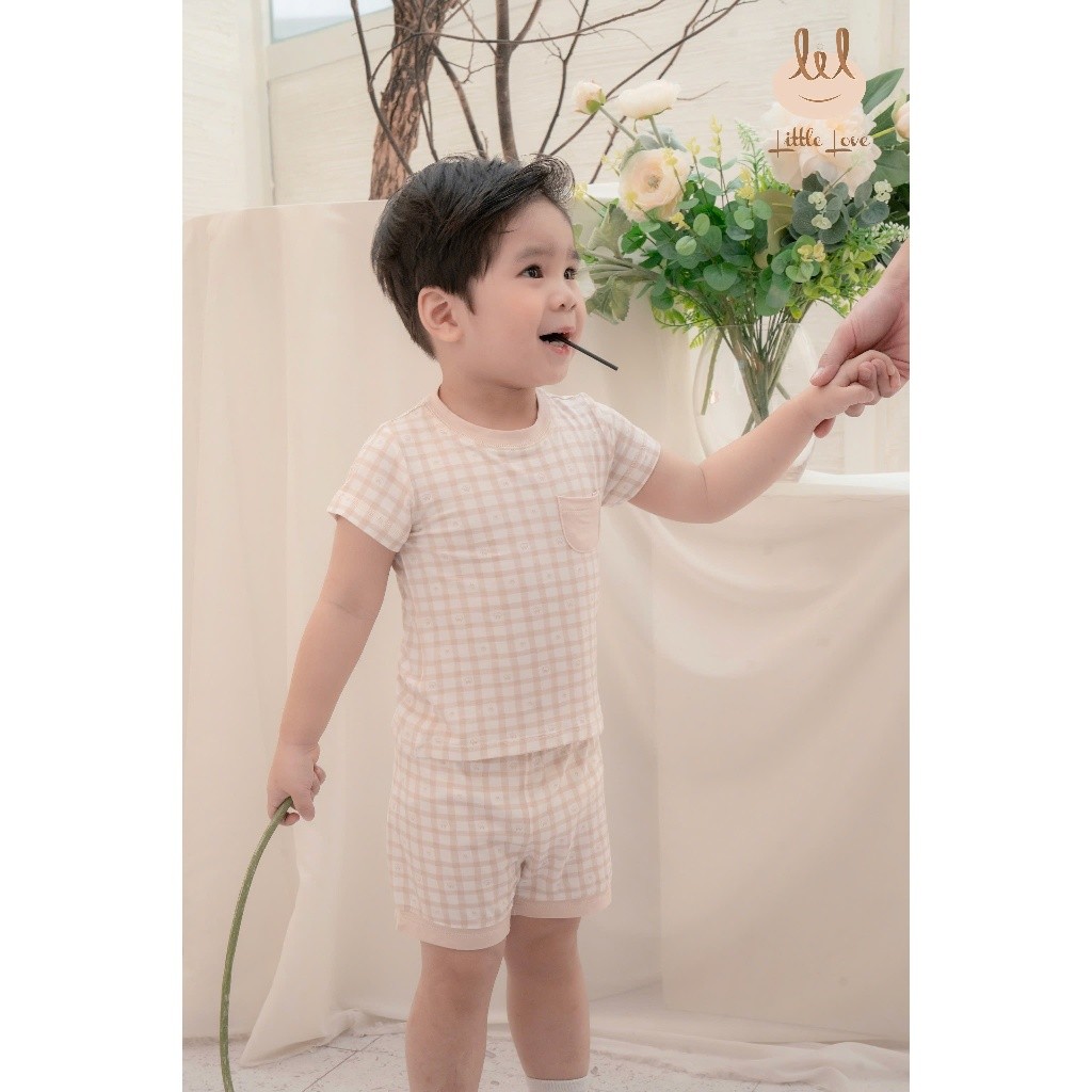 BỘ CỘC TAY VẢI SỢI TRE KẺ NÂU IN LOGO [ SIÊU MỀM, MÁT, MỊN CO DÃN VÀ THẤM HÚT TỐT] SZ 6/9M - 4Y (HCT29)
