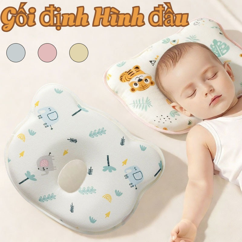 Gối định Hình đầu Cho Bé Họa Tiết,Vải Cotton,Thông Thoáng Và Chống Mồ Hôi,Định Hình đầu Tròn đều