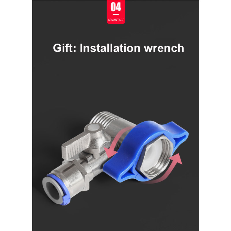 RO Lọc Nước Đầu Vào Tee Van Bi Thép Không Gỉ 304 1 / 2 "Đến 1 / 4" 3 / 8 "Ống PE Đầu Nối Nhanh Góc Van Công Tắc Phụ Kiện
