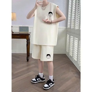 Set Bộ Thể Thao Tank Top Nam Nữ Phối Hình Cậu Bé Natural, Vải Cotton Khô Thoáng Mát, Trẻ Trung