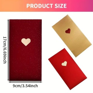 MIKYCO 6 Phong Bì Đỏ, Gói Màu Đỏ Ba Màu Tinh Tế, Họa Tiết Tình Yêu 17 * 9cm Năm Quà Tặng Tiền Mặt Phong Bì Ngày Lễ Tình Nhân