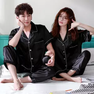 Một Mảnh Mùa Xuân Thu Ngắn Tay Bộ Đồ Ngủ Cặp Đôi Nam Nữ Băng Lụa Màu Trơn Giả Lụa Có Thể Mặc Bên Ngoài