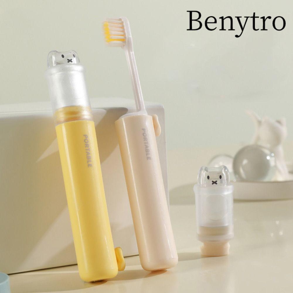 Hộp đựng kem đánh răng BENYTRO, Bàn chải đánh răng du lịch Mini có thể gập lại, Hộp lưu trữ ống kem đánh răng di động 2 trong 1 dễ thương cho du lịch cắm trại ngoài trời