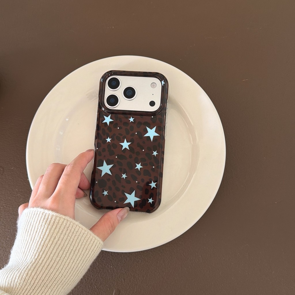 Ốp lưng iPhone ngôi sao năm cánh màu xanh da báo phù hợp cho iPhone 17 Pro Max 17 16 15 14 13