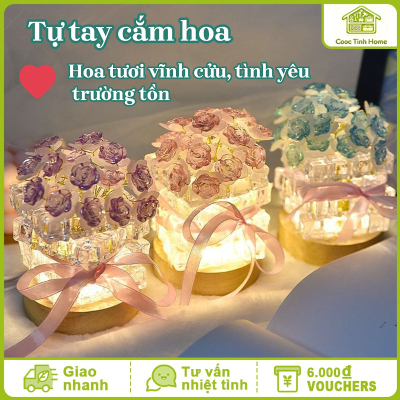 Đèn Hoa Hồng Handmade - Quà Valentine Lãng Mạn Cho Người Yêu, Đèn Ngủ Trang Trí Phòng Ấm Áp
