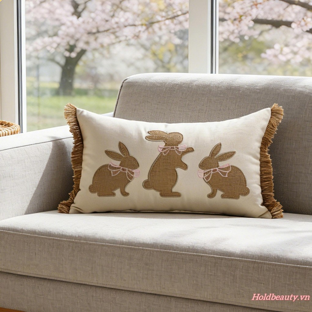 Gối Phục Sinh Có Mùa Xuân Thỏ Thêu Vỏ Gối Sofa Ném Gối Cho Phòng Khách Trang Trại Giường