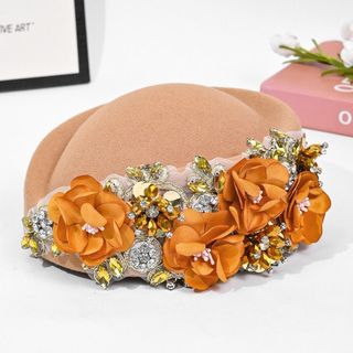 Mũ Turban NECKLACEMASK, Mũ trùm đầu nỉ mềm mại hoa thủ công, Vải không dệt thời trang Kim cương giả Mũ nồi thoáng khí cho bữa tiệc tối