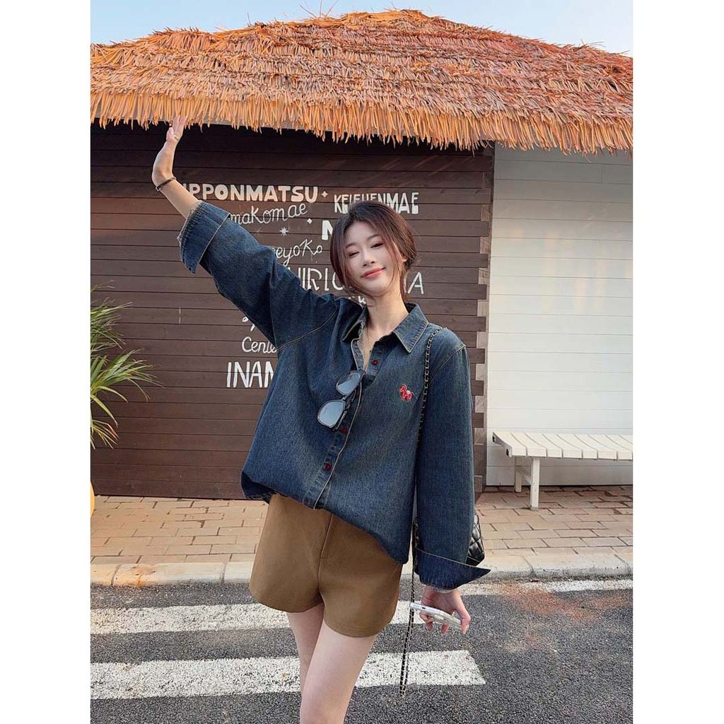 SUXI Áo sơ mi denim cổ điển nhẹ nhàng dành cho nữ mùa xuân 260228
