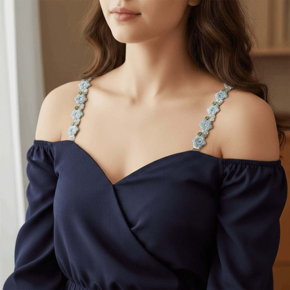HAPPYNOOK Dây đeo đồ lót hoa hồng, Dây đeo áo ngực đàn hồi chống trượt, Thời trang vô hình liền mạch với viền ren Dây đeo vai ren có thể điều chỉnh Váy dự tiệc cưới