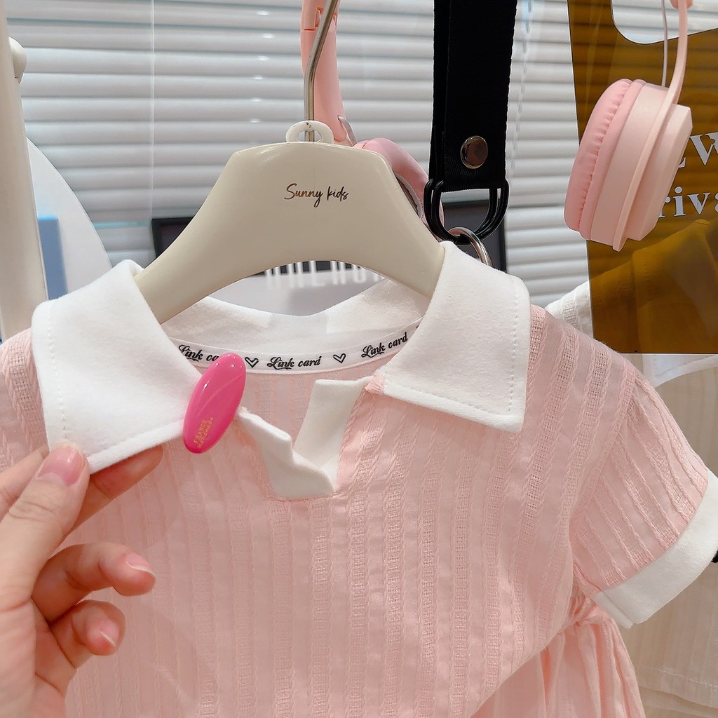 Mùa Hè Bé Gái Cổ Áo polo Dệt Kim Jacquard Quần Short Tay Ngắn Phù Hợp Với Phiên Bản Hàn Quốc Thời Trang 80-150 Kích Thước TCSE
