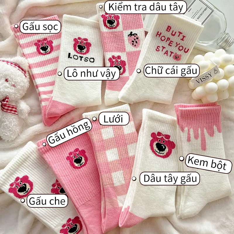 Tất nữ cổ cao họa tiết gấu đáng yêu phong cách Hàn Quốc nhiều mẫu
