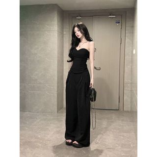 Đen Slim-fit Tube Top Vest cao cấp, gợi cảm như hot girl, phù hợp với quần hai mảnh và thời trang lạnh lùng cho mùa xuân hè.
