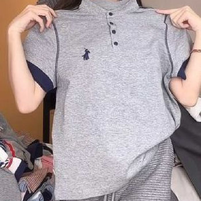 Áo sơ mi Polo thêu tay ngắn màu trơn, thời trang cho nữ