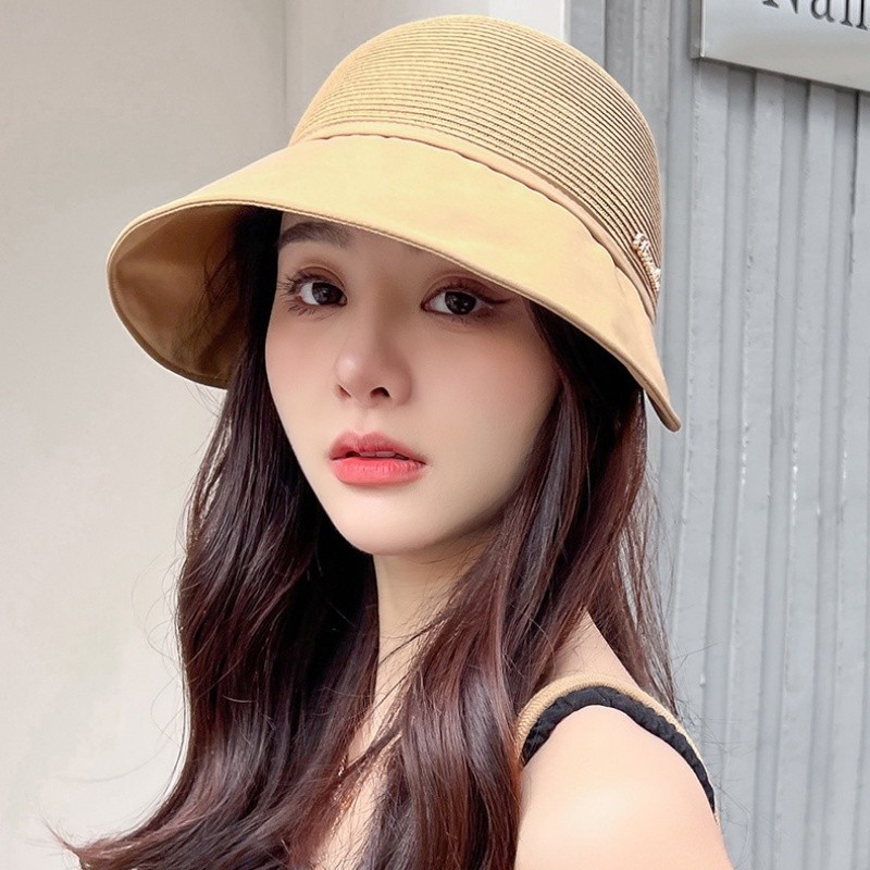 Mũ dệt kim LOUISWILL vành rộng che nắng/ chống tia cực tím thời trang đi biển mùa hè ngoài trời cho nữ