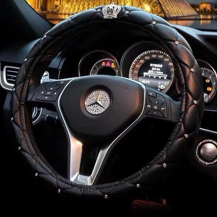 Bọc vô lăng da cao cấp vương miện đính đá size 38 cho ô tô 4-5-7-16 chỗ
