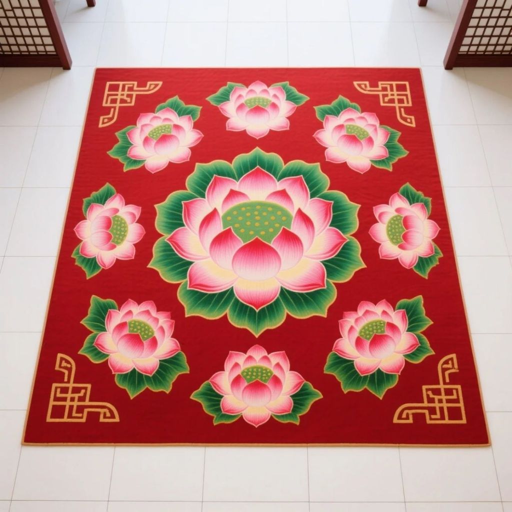 Pha Lê Nhung Thảm Phong Cách Trung Hoa Chín Sen Thiền Thảm Hộ Gia Đình Phật Giáo Đền Chân Thảm Đền Lớn Cung Điện Sen Chăn HTH