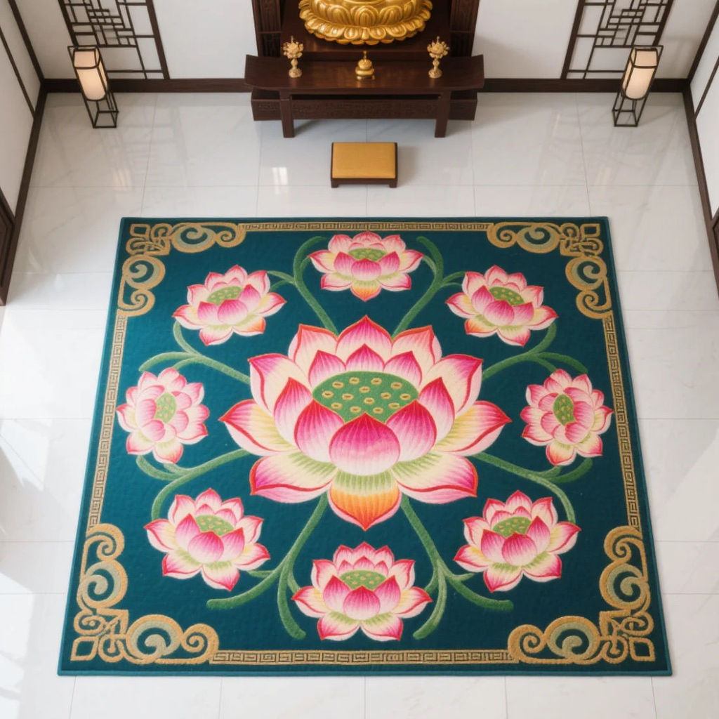 Pha Lê Nhung Thảm Phong Cách Trung Hoa Chín Sen Thiền Thảm Hộ Gia Đình Phật Giáo Đền Chân Thảm Đền Lớn Cung Điện Sen Chăn HTH