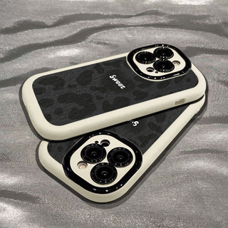Ốp lưng IPhone 17 16 15 14 13 12 11 Pro Max XRXSMax 78 Plus Đen xám Leopard Print Sweet trường hợp điện thoại