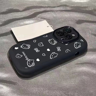 Ốp lưng IPhone 17 16 15 14 13 12 11 Pro Max XRXSMax 78 Plus Đen dòng KT Cub Puff trường hợp điện thoại