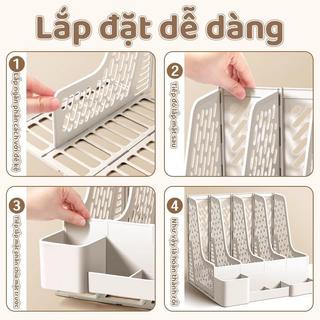 Giá Để Tài Liệu 4 Ngăn - Kệ Đựng Sách Nhựa Hiện Đại Cho Bàn Học Và Văn Phòng, Sáng Tạo