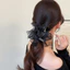 Thanh Lịch Phong Cách Pháp Lưới Nơ Tóc Sang Trọng Pha Lê Mặt Dây Chuyền Scrunchies Người Nổi Tiếng Vuốt Kẹp