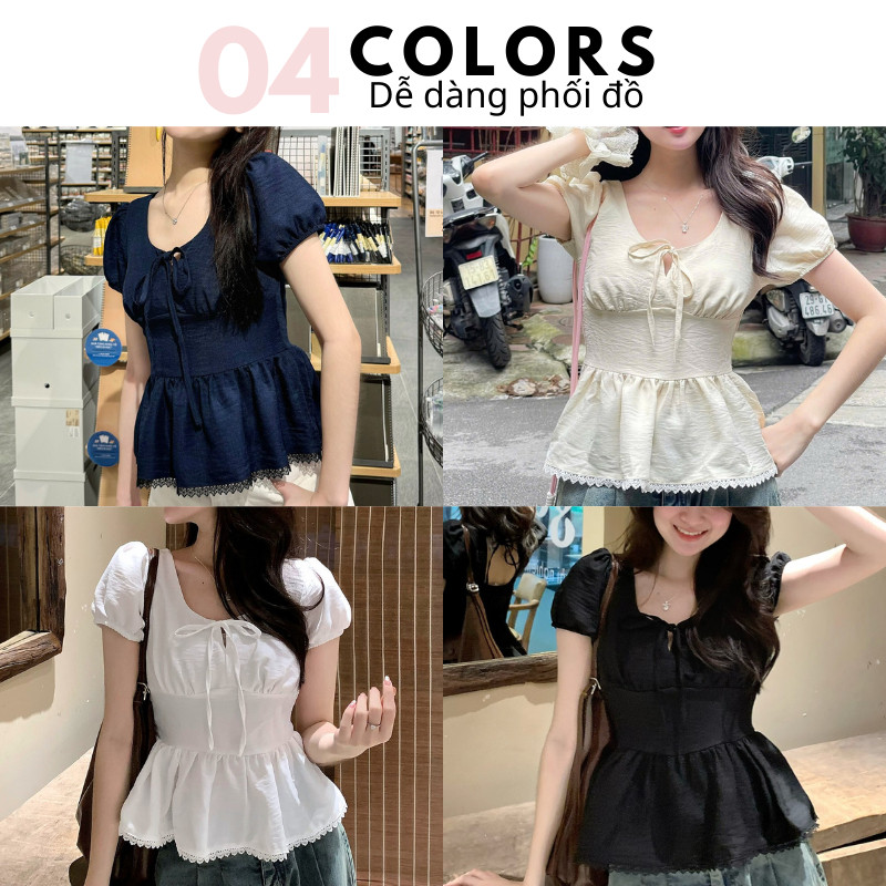 [TOP🔥] Áo Baby Doll Kiểu A366117 Bo Eo Tay Bồng Pha Ren Xinh Xắn MoLie Fashion