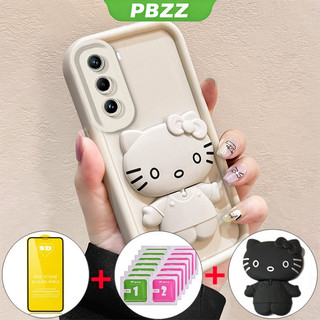 Ốp lưng cho điện thoại Infinix Hot 50 Pro Plus 5G, vỏ điện thoại Softcase silicone chống sốc, thiết kế mới thẩm mỹ, hình mèo gương hoạt hình với giá đỡ và màng mềm JTMKTM01