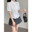 Áo sơ mi nữ ngắn tay phồng búp sen xếp ly eo cột dây sau SM27L333
