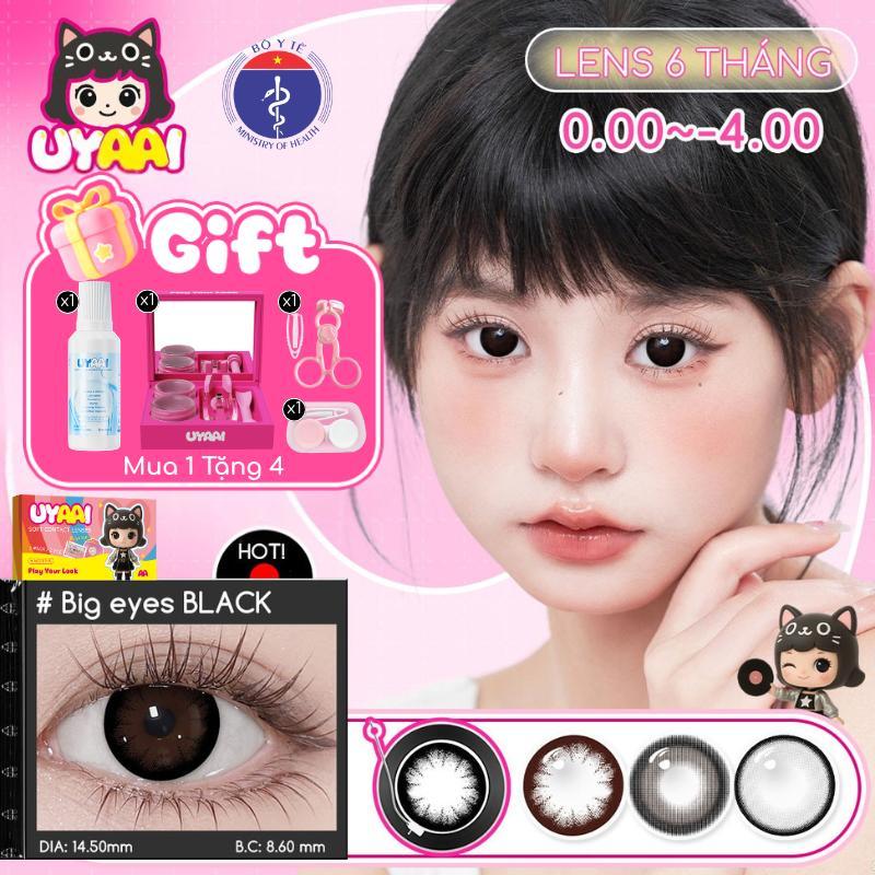 【 Lens Độ 0-4 | MUA 1 QUÀ TẶNG 】Bigeyes, Kính áp tròng UYAAI, Lens mắt to 6 tháng,  Màu đen tự nhiên
