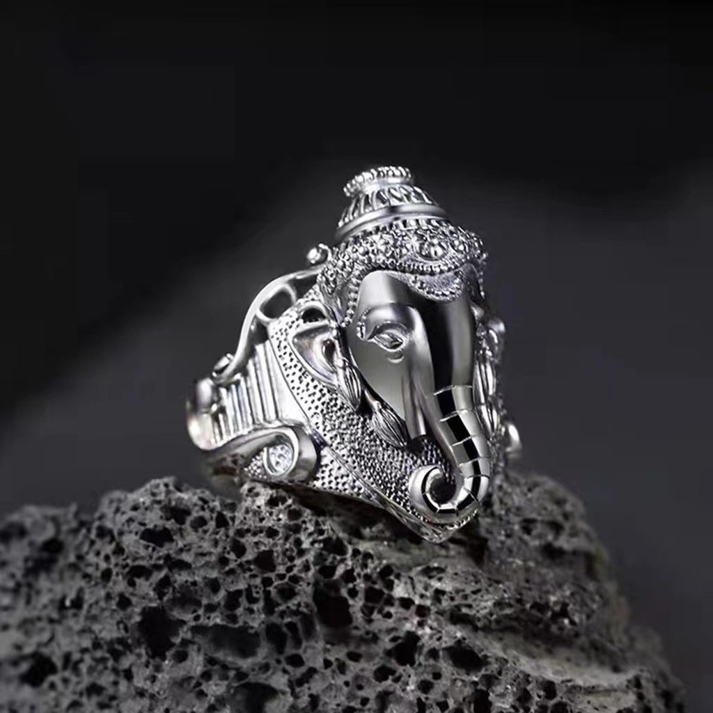 Vintage Vintage Vintage Thủ Công Voi Cá Tính Bạc Thái Lan Tính Khí Nhẫn Nam