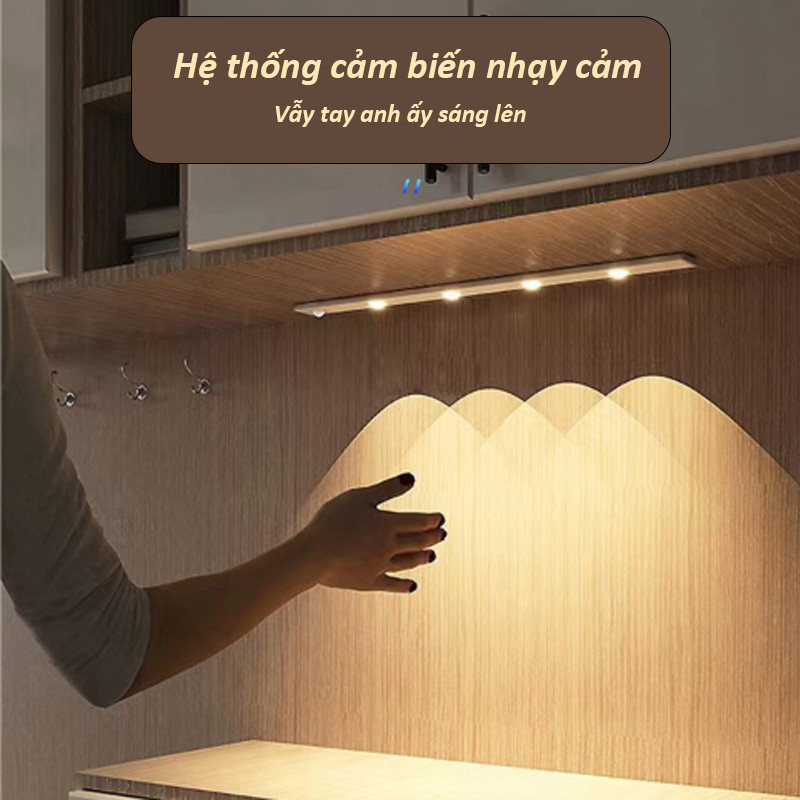 Đèn LED Cảm Ứng Mắt Mèo Vân Núi - Sạc Pin, Không Cần Khoan, Tự Động Bật/Tắt Cho Tủ Bếp & Phòng Ngủ