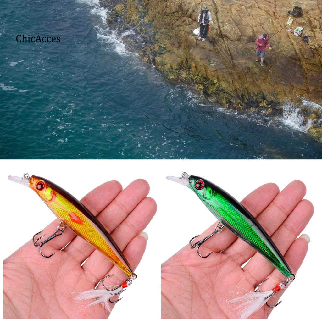 Mồi câu cá ChicAcces Minnow 11.2cm - Mồi bơi nhân tạo với móc sắc bén, phù hợp cho cả nước ngọt và nước mặn