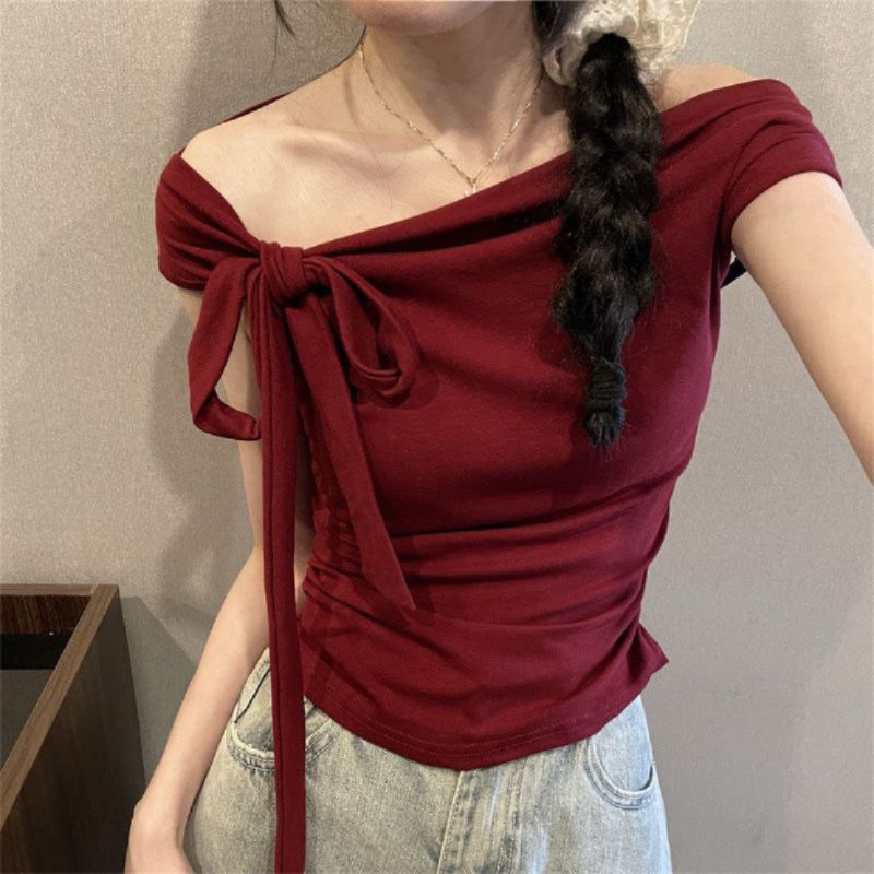Áo Kiểu Croptop Trễ Vai Kèm Dây Buộc Nơ Nữ Siêu Tôn Dáng - Sam botique