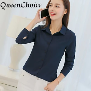 Áo sơ mi nữ màu xanh hải quân trơn, phù hợp đồng phục công sở