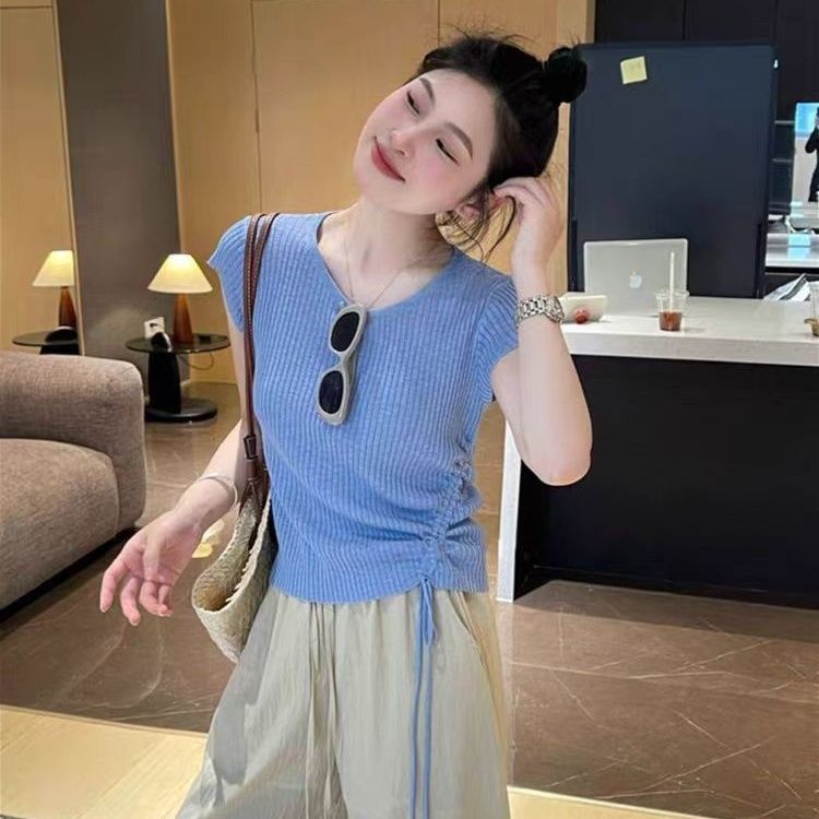 Áo thun dệt kim ngắn tay cho tập luyện thể hình theo xu hướng Hàn Quốc mùa hè dành cho nữ