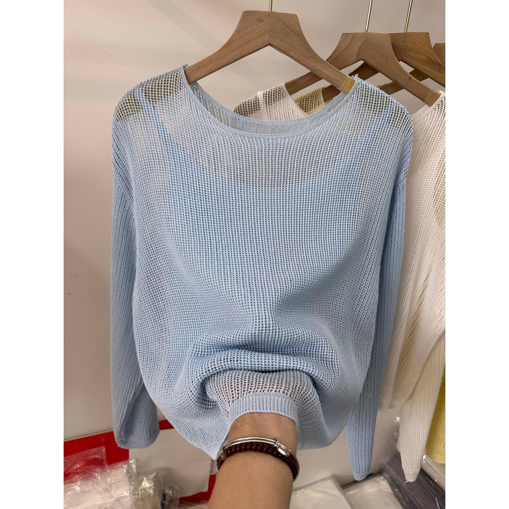 SUXI Áo sơ mi chống nắng nữ mới mùa xuân Đồ dệt kim dài tay màu trơn 260319