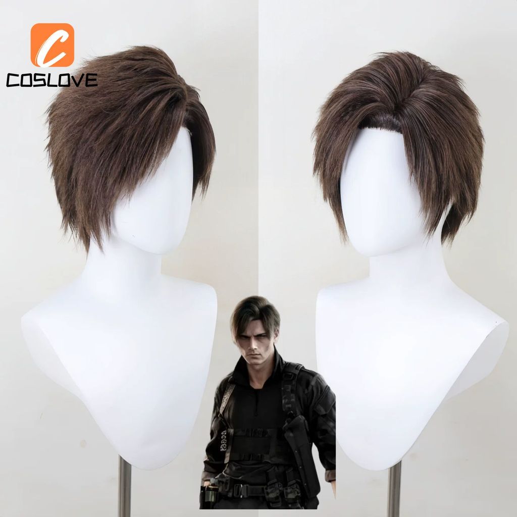 Tóc giả ngắn xoăn màu nâu cho cosplay Leon S. Kennedy từ trò chơi Resident Evil 9: Requiem - Phụ kiện hoàn hảo cho người yêu anime và game