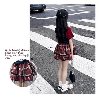 Bộ đồ bé gái áo thun + chân váy xếp ly caro - phong cách học viện dễ thương mùa hè