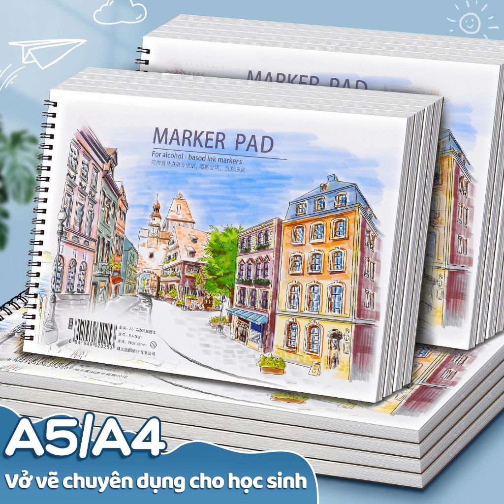 Vở vẽ marker giấy dày A4/A5, sổ vẽ mỹ thuật cho học sinh vẽ màu không lem tiện lợi