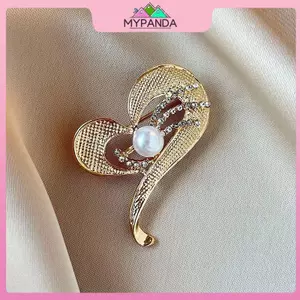 MYPANDA Cài Áo Trái Tim Thổ Cẩm Cho Nữ với Ngọc Trai và Kim Cương Giả - Quà Tặng Charming